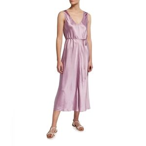 Vince Double V-Neck Satin Slip Belted Midi Dress Size M